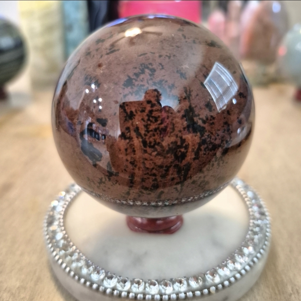 Natural Mahogany Obsidian Crystal Orb Sphere New #5 - Picture 8 of 10